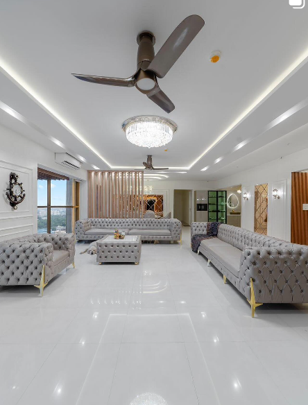 Expansive residential living room designed and executed by WooDint's